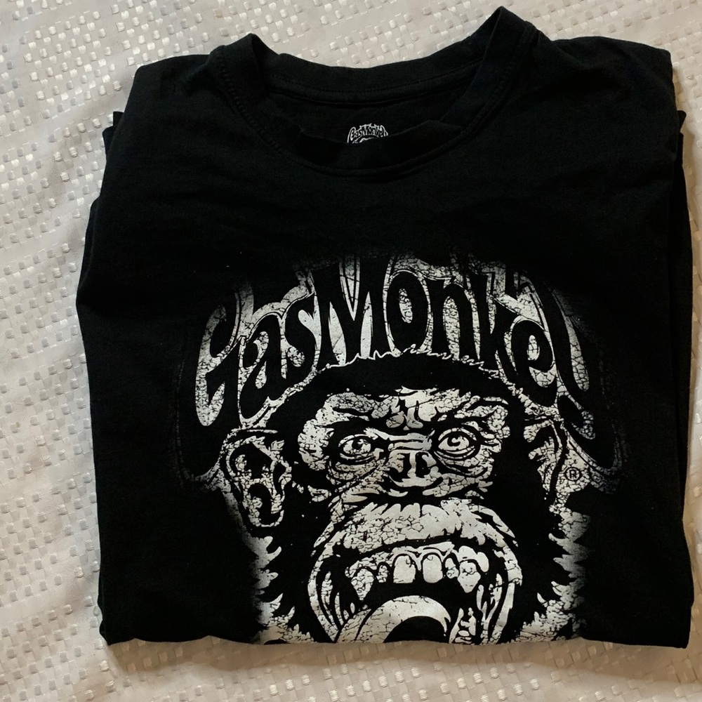 Unisex Gas Monkey graphic t-shirt, design on front and back, size XL.